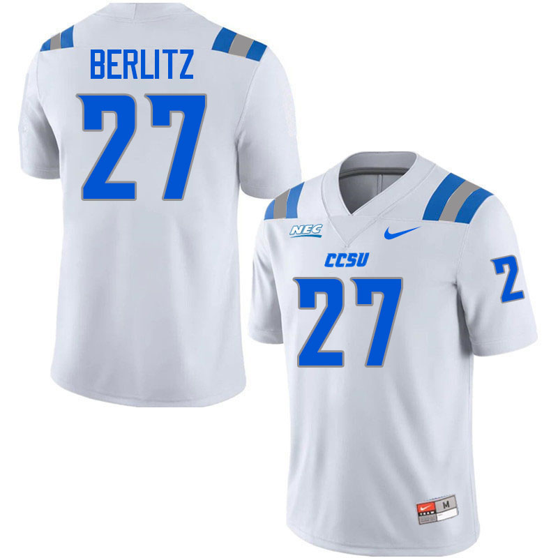 Central Connecticut Blue Devils #27 Derek Berlitz College Football Jerseys,Uniforms-White